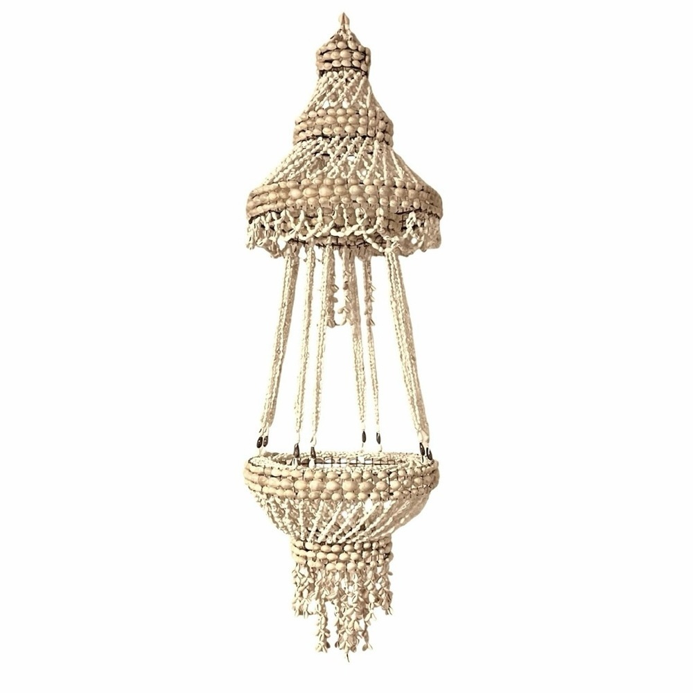 Vintage Handcrafted Boho Hand Beaded Seashell Hanging Chandelier Plant Holder